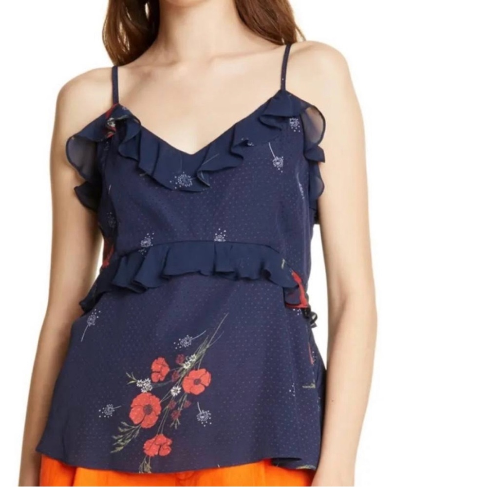 Joie Blue and Red Flutter Sleeve Camisole